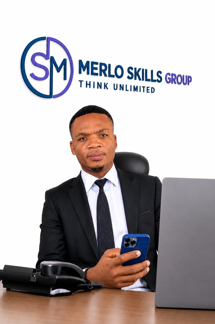 Emmanuel Merlin Nsangou Ngoundam, PDG de Merlo Skills Group, au bureau, disponible par téléphone.